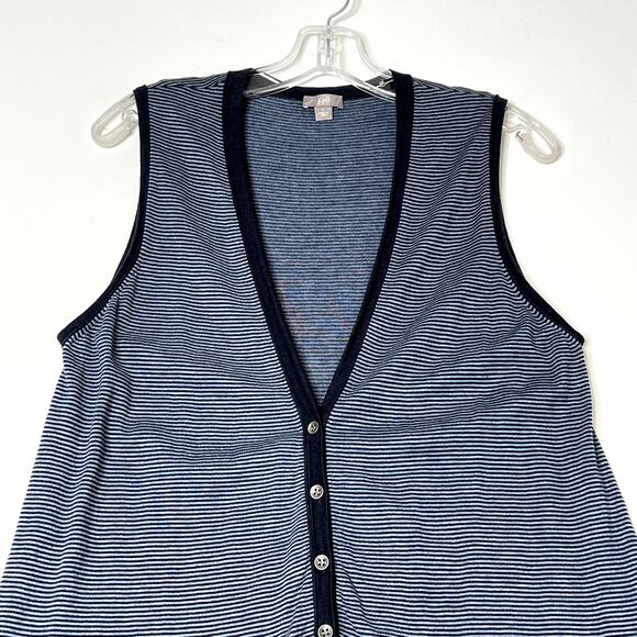 J. Jill Striped Casual Sweater Vest V Neck Button Up Front Pocket Blue Womens - Picture 2 of 7